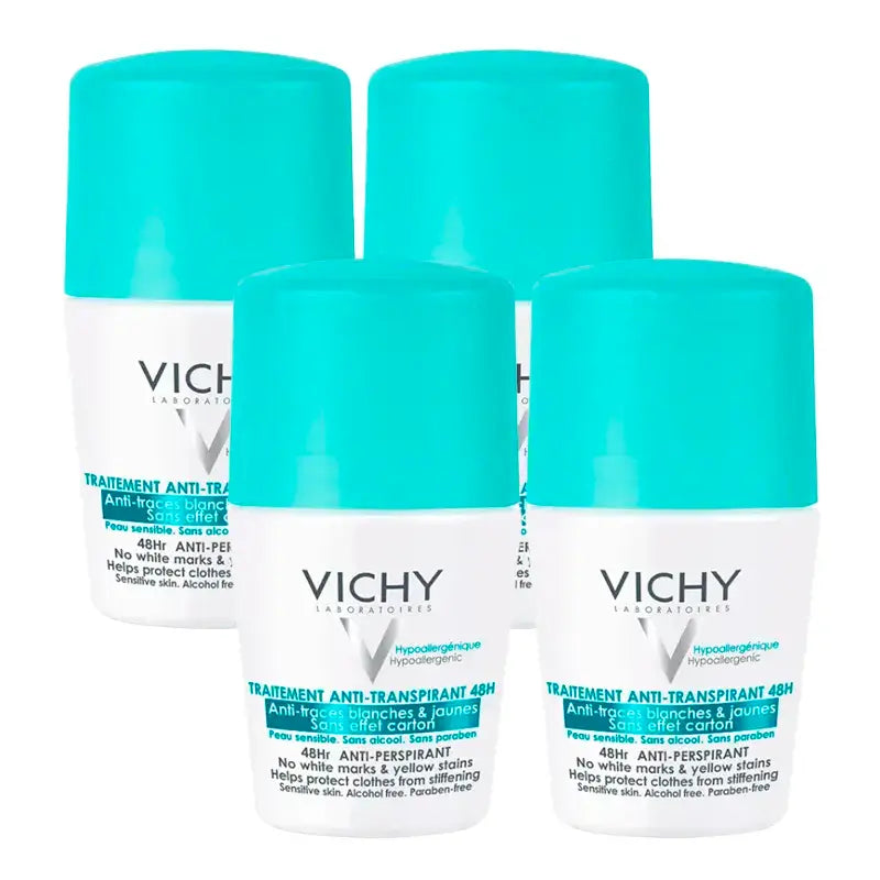 Vichy Déodorant Anti-Perspirant 48H Roll-On Anti-Perspirant, Pack 4 x 50 ml