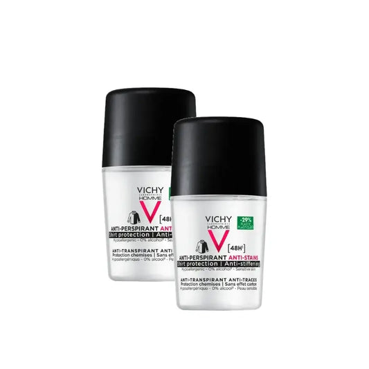 Vichy Homme Déodorant 48 h anti-transpirant et anti-taches, roll-on, 50 ml, lot de 2
