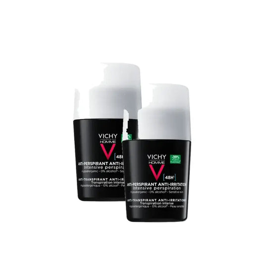Vichy Homme Déodorant 48 h pour peaux sensibles, roll-on, 50 ml, lot de 2