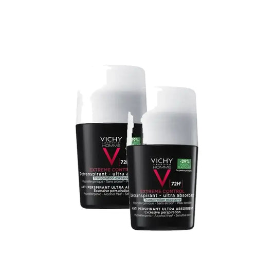 Vichy Homme Déodorant anti-transpirant Contrôle Extrême 72 h, roll-on 50 ml, lot de 2