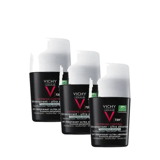 Vichy Homme Déodorant anti-transpirant Contrôle extrême 72 h, roll-on 50 ml, lot de 3
