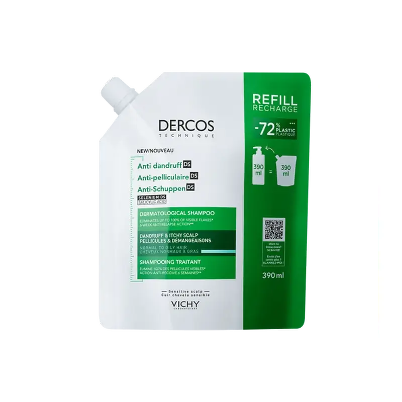 Vichy Dercos Technique Ecorefill Shampooing antipelliculaire gras, 390 ml