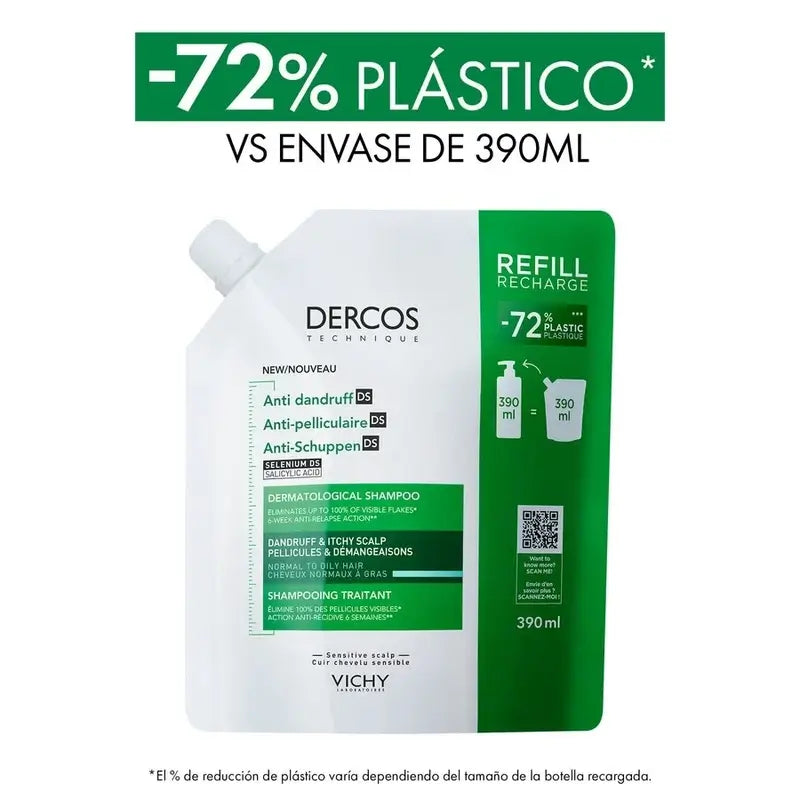 Vichy Dercos Technique Ecorefill Shampooing antipelliculaire gras, 390 ml
