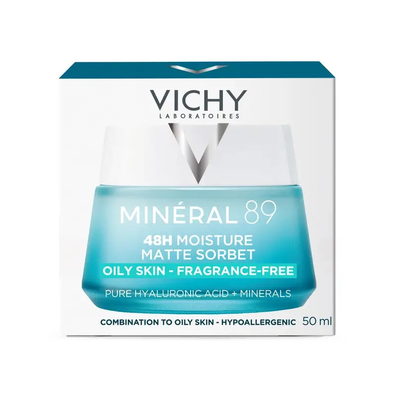 Vichy Mineral 89 Matte Gel Sorbet Hydratant 48H avec Acide Hyaluronique , 50 ml