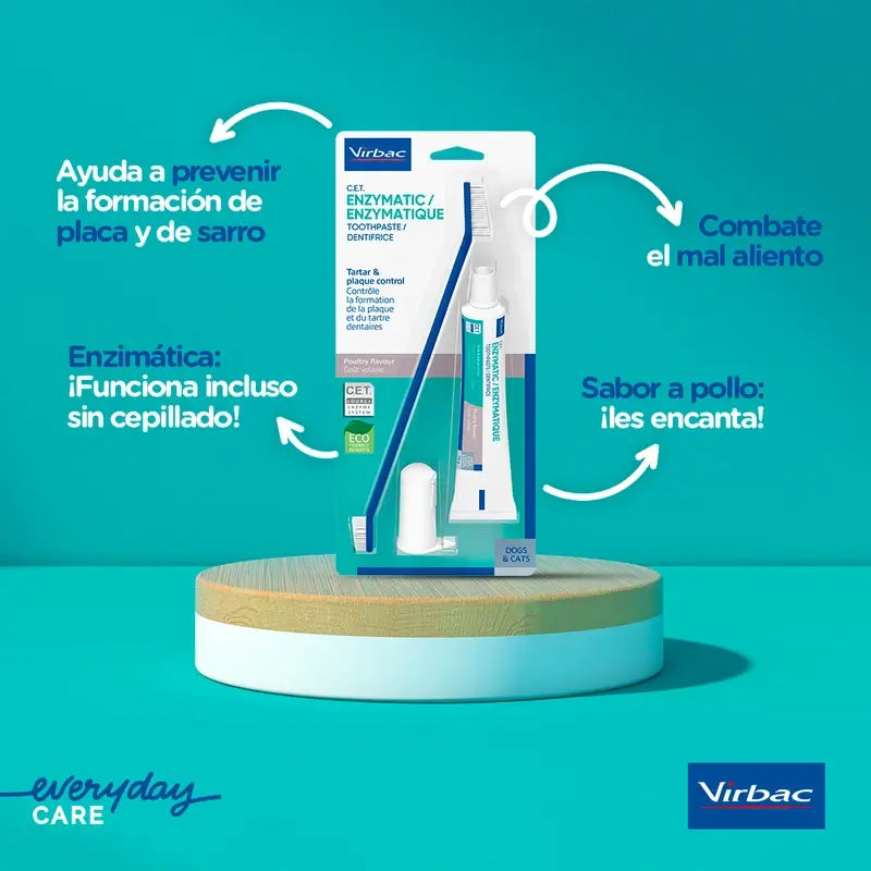 Virbac Cet Kit Brosse + Dentifrice Enzymatique 70 gr Pour Animaux de Compagnie