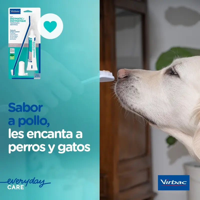 Virbac Cet Kit Brosse + Dentifrice Enzymatique 70 gr Pour Animaux de Compagnie