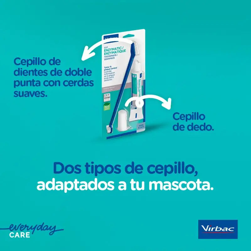 Virbac Cet Kit Brosse + Dentifrice Enzymatique 70 gr Pour Animaux de Compagnie