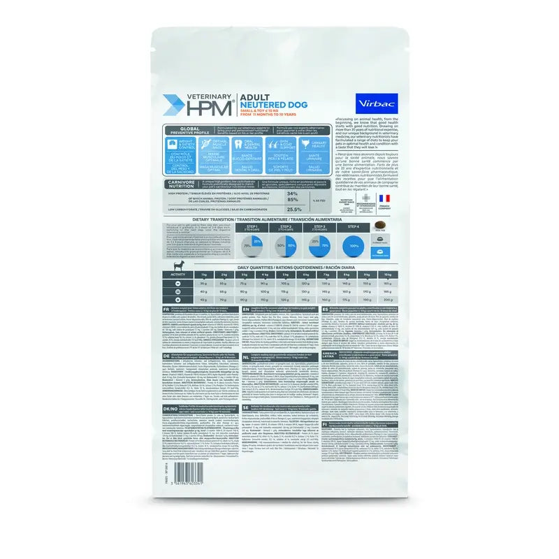Virbac Hpm Adult Dog Neutered Small & Toy 3kg, nourriture pour chiens