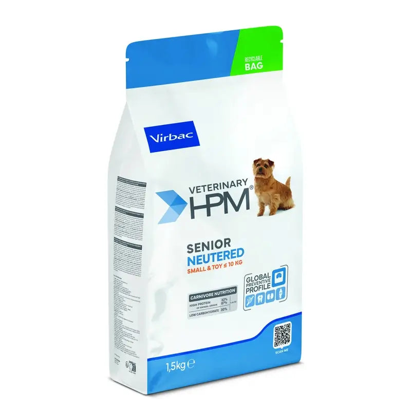 Virbac Hpm Senior Dog Neutered Small & Toy 1,5kg, nourriture pour chiens de petite taille et de petite taille.
