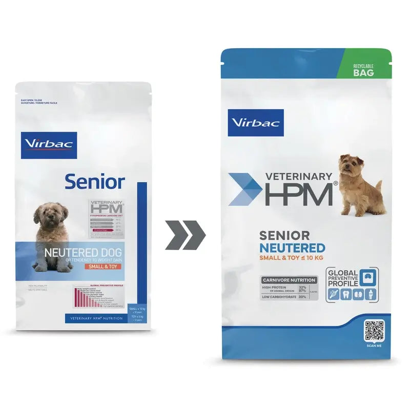 Virbac Hpm Senior Dog Neutered Small & Toy 1,5kg, nourriture pour chiens de petite taille et de petite taille.