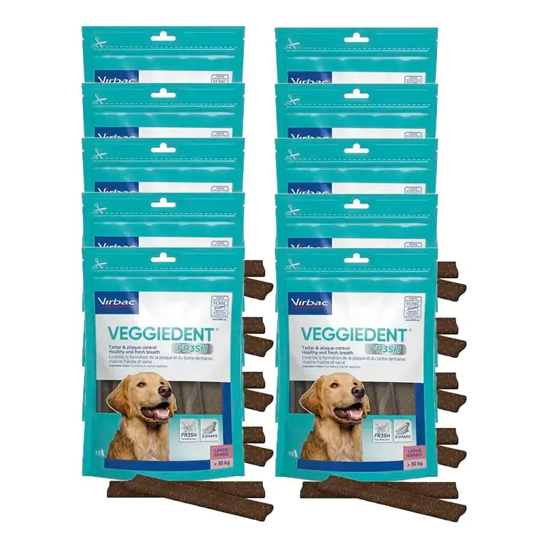 Virbac Veggiedent Fr3sh L, Snacks dentaires pour chiens de grande race, paquet de 10 unités