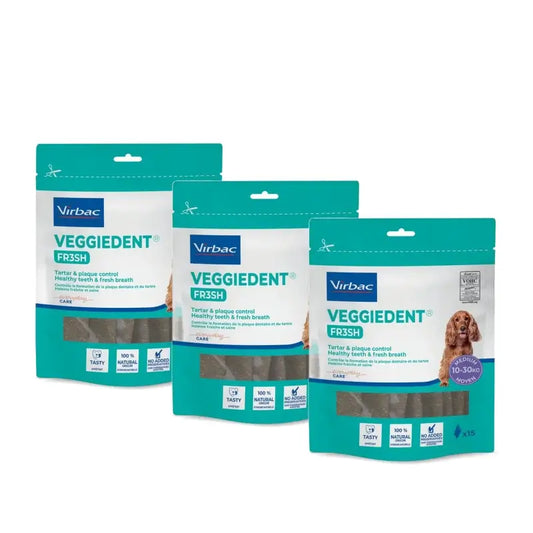 Virbac Veggiedent Fr3sh M, Snacks dentaires pour chiens de race moyenne, paquet de 3 unités