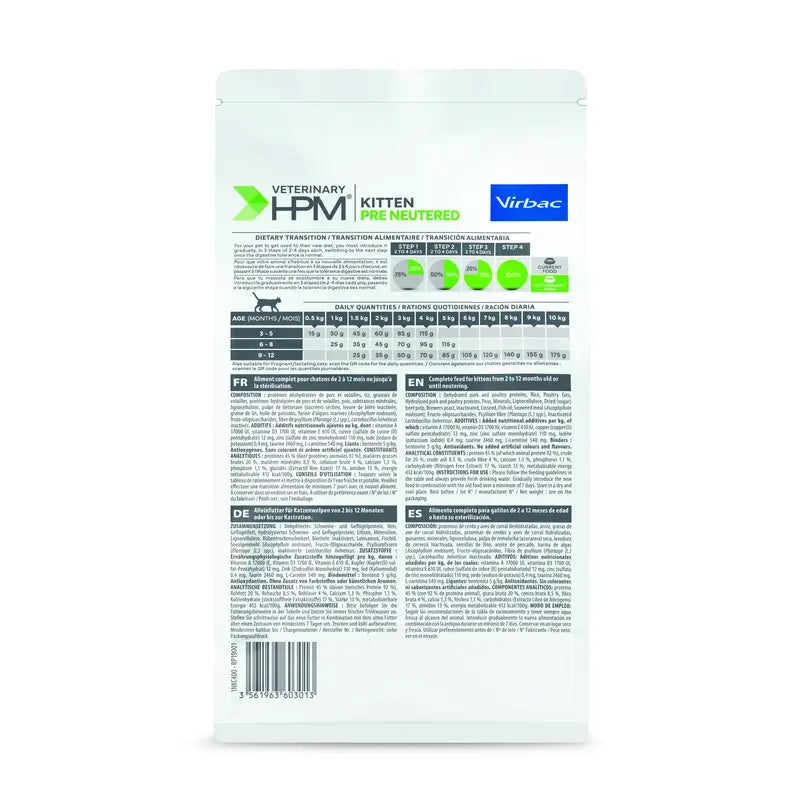Virbac Veterinary HPM Kitten Pre Neutered Cat , 400 g, nourriture pour chats