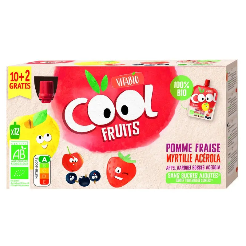 Vitabio Cool Fruits Apple, Strawberry & Blueberry 90 Gr, 12 unités