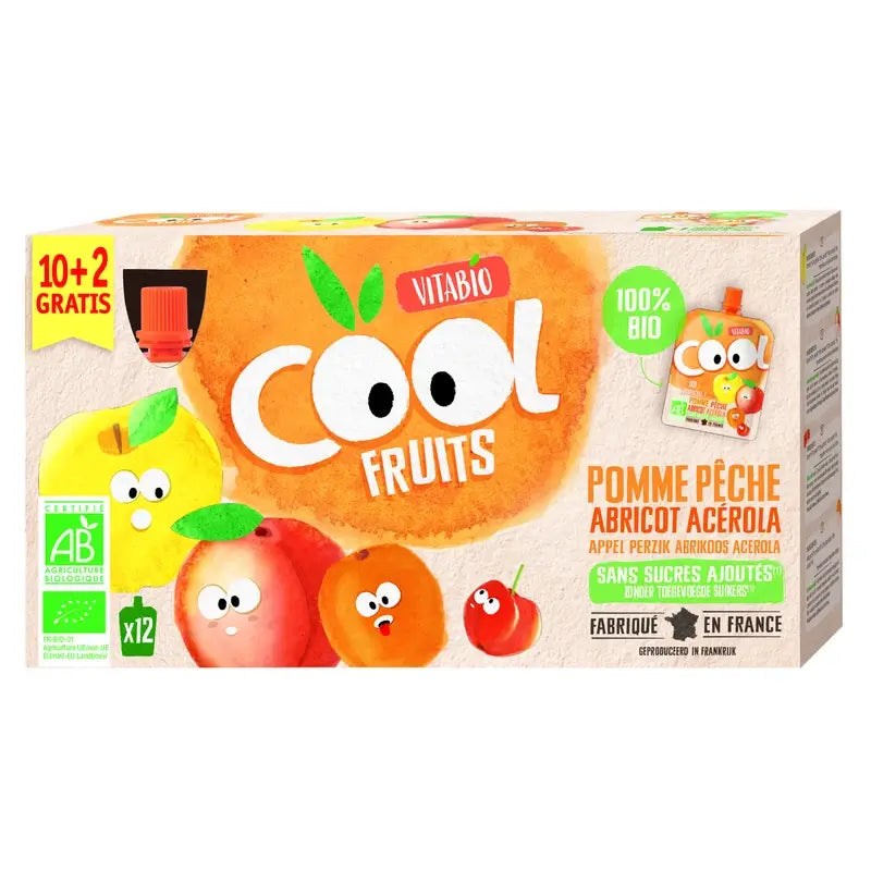 Vitabio Cool Fruits Apple, Peach & Apricot 90 Gr, 12 unités