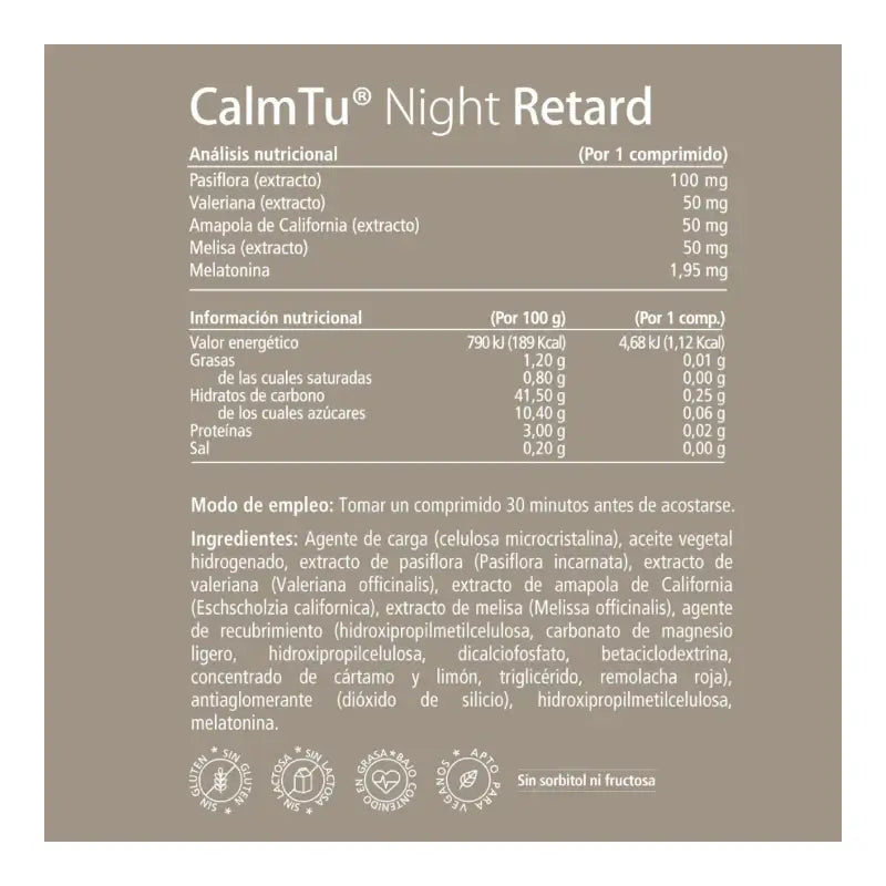 CalmTu Night Retard 30 comprimés - Sommeil continu grâce à la valériane et à la mélatonine