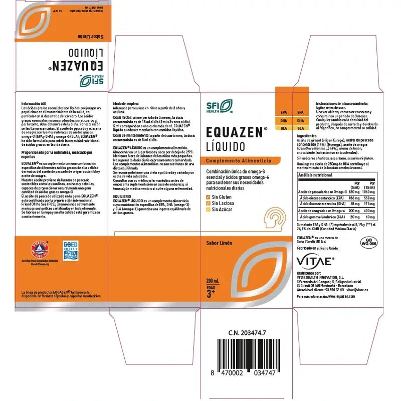Equazen liquide 200 ml - Oméga-3 et oméga-6 sous forme liquide