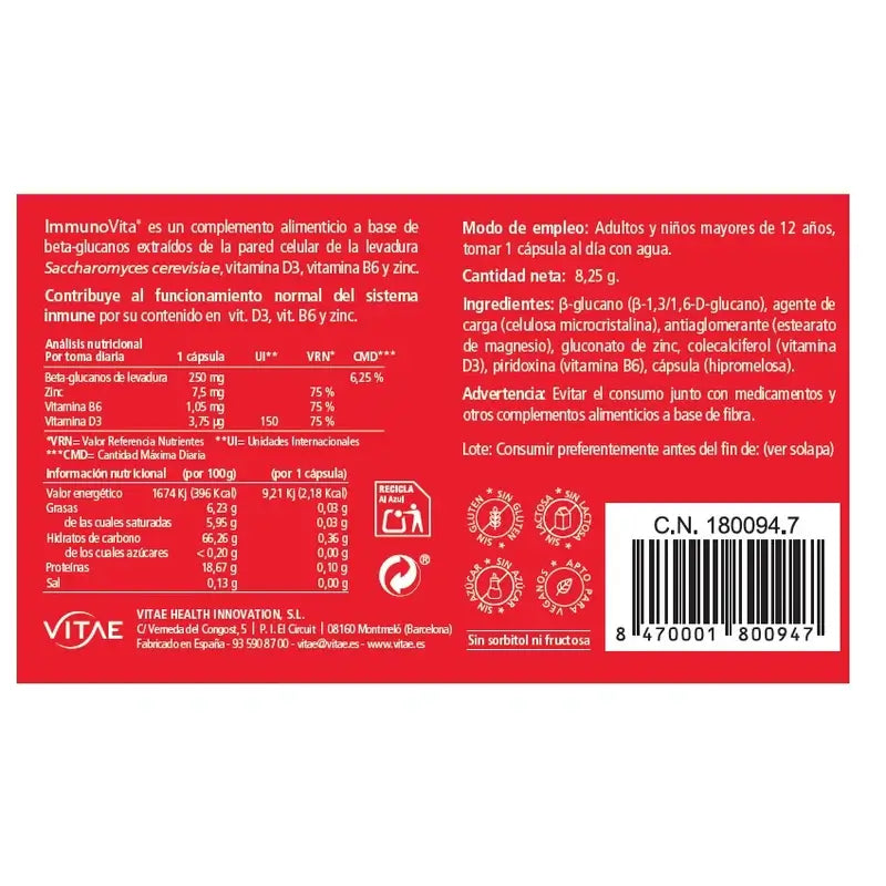 Immunovita 15 gélules - À base de vitamine D3 et de bêta-glucanes