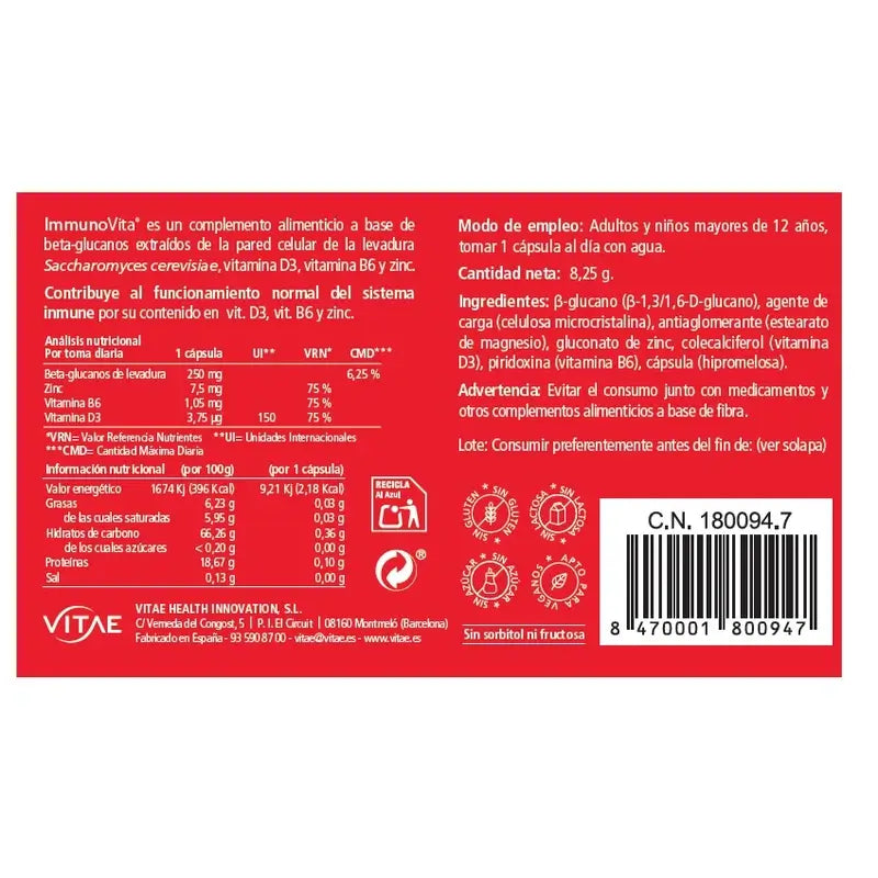 Immunovita 15 gélules - À base de vitamine D3 et de bêta-glucanes