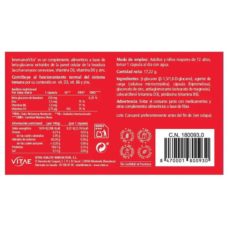 Immunovita 30 gélules - À base de vitamine D3 et de bêta-glucanes