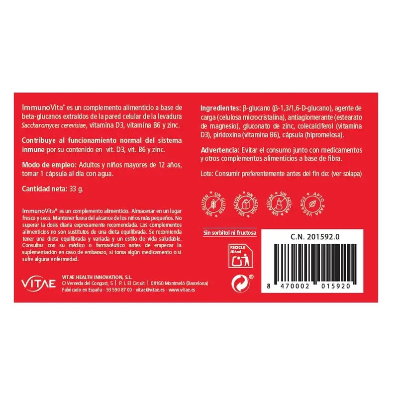 Immunovita 60 gélules - À base de vitamine D3 et de bêta-glucanes