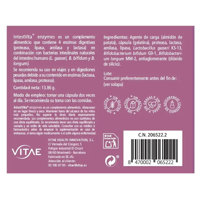 IntestVita Enzymes 30 gélules - À base d'enzymes et de probiotiques