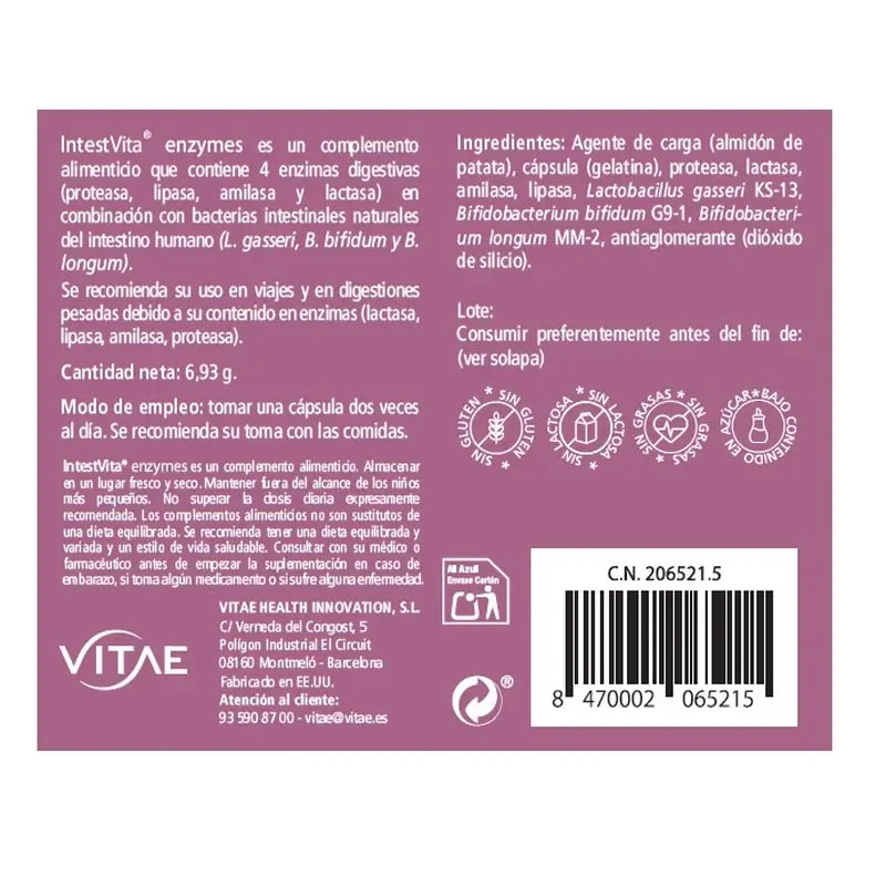 IntestVita Enzymes 15 gélules - À base d'enzymes et de probiotiques