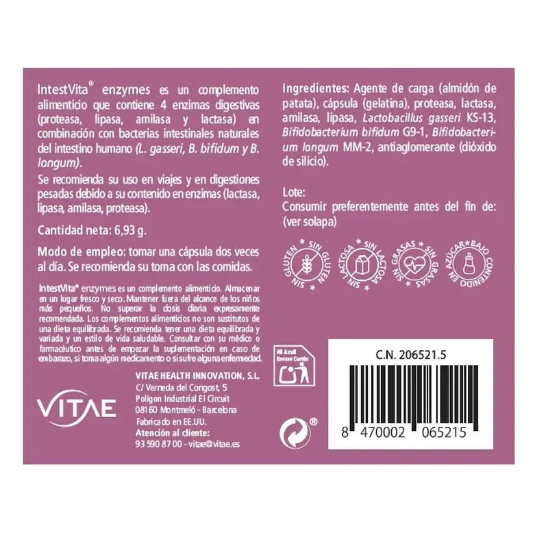 IntestVita Enzymes 15 gélules - À base d'enzymes et de probiotiques