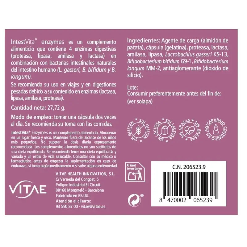 IntestVita Enzymes 60 gélules - À base d'enzymes et de probiotiques