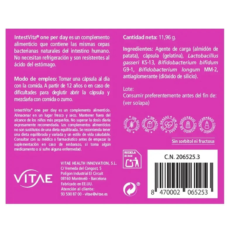 IntestVita One per Day, 15 gélules - Équilibre de la flore intestinale
