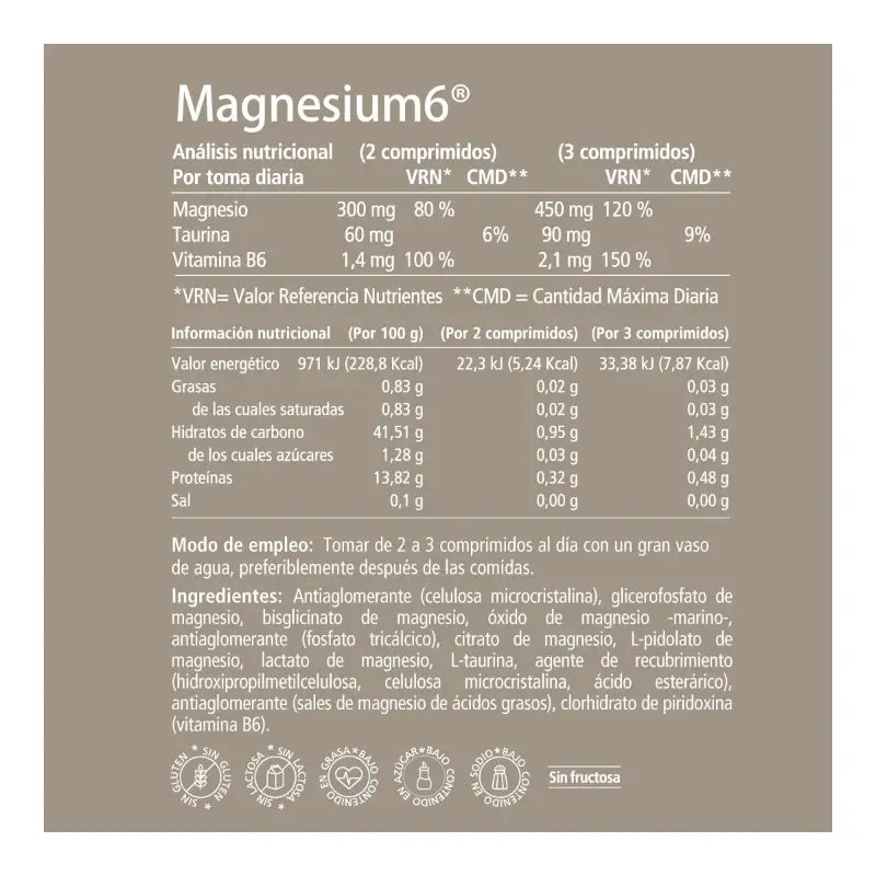 Magnesium6 60 comprimés - Contient 6 sels de magnésium, de la vitamine B6 et de la taurine