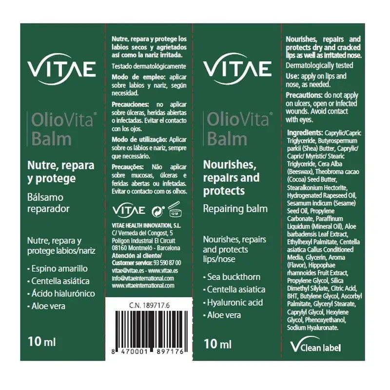 Baume OlioVita 10 ml - À l'argousier et à l'acide hyaluronique