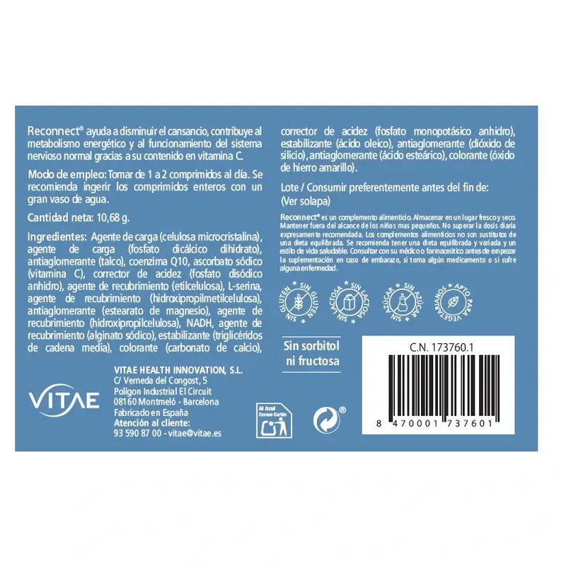 Reconnect 15 comprimés - À base de NADH, de CoQ10, de sérine et de vitamine C