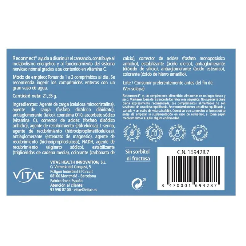 Reconnect 30 comprimés - À base de NADH, de CoQ10, de sérine et de vitamine C
