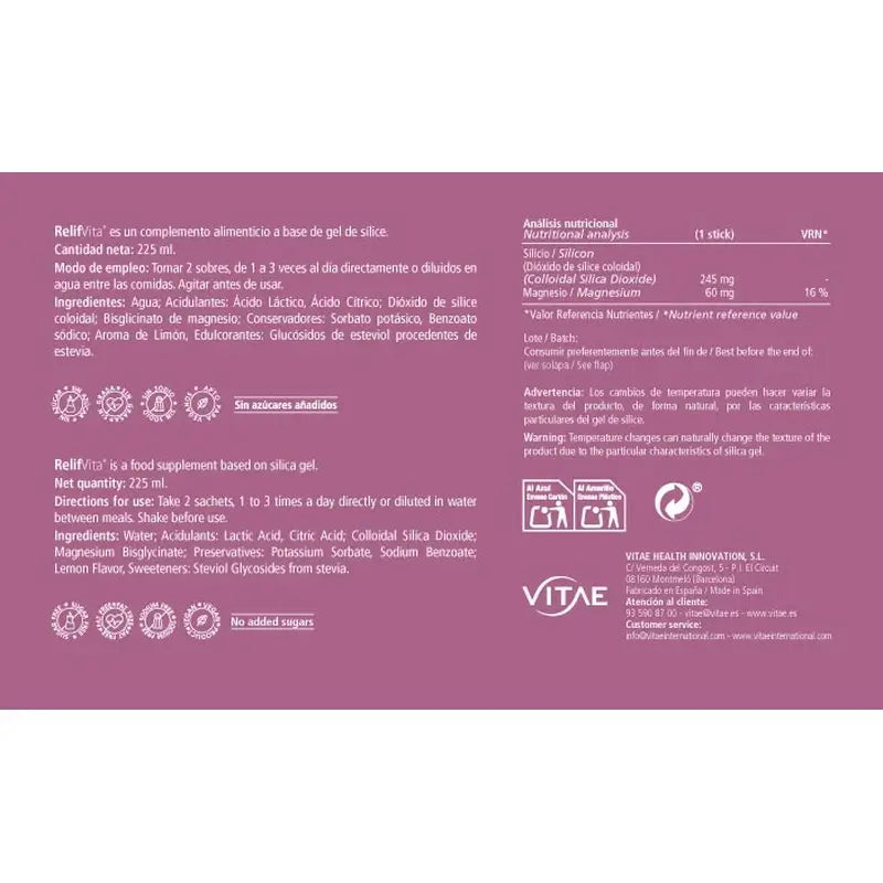 RelifVita 15 sticks - À base de silice et de magnésium pour un soulagement immédiat