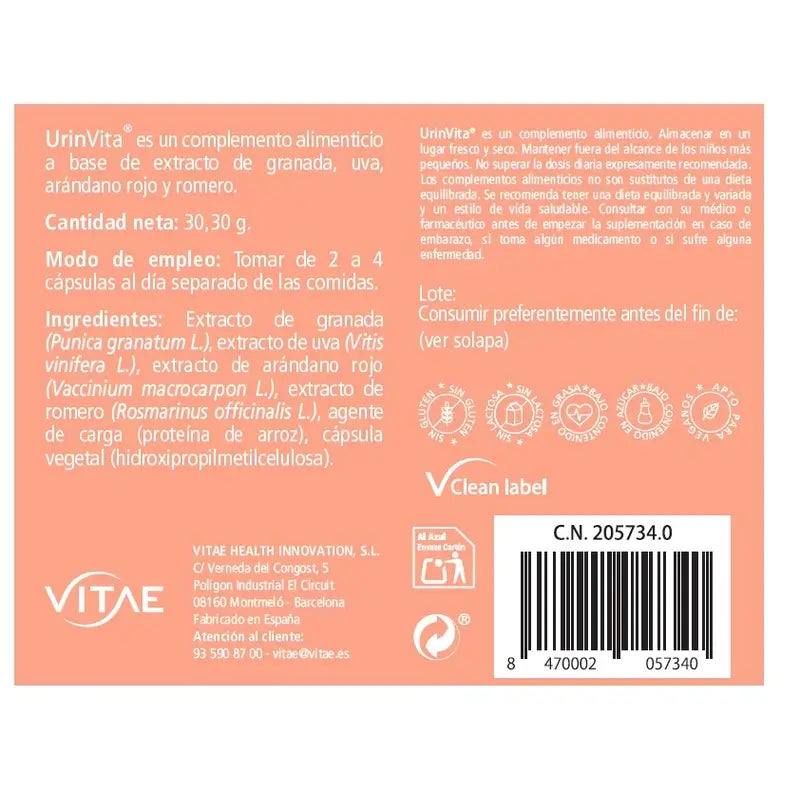 UrinVita 60 gélules - Bien-être urinaire grâce à des extraits de myrtille et de grenade