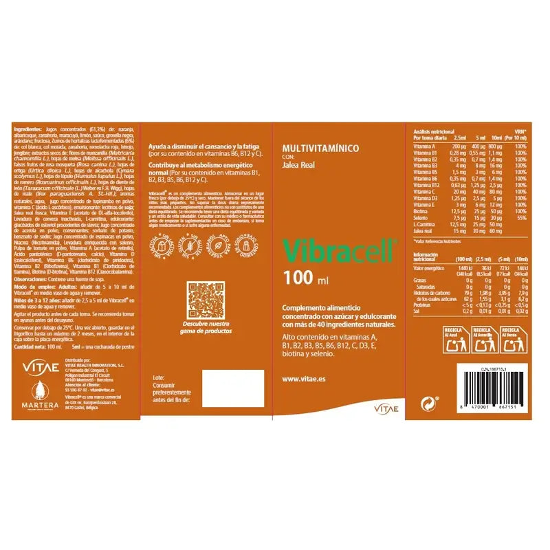 Vibracell 100 ml - Complément multivitaminé contenant plus de 40 fruits et légumes