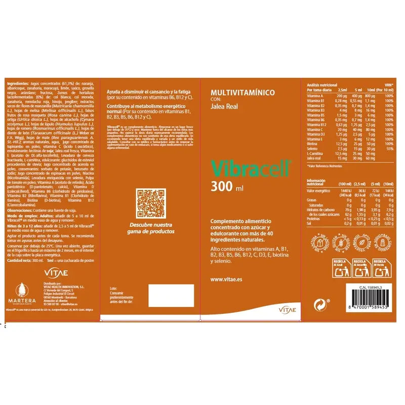 Vibracell 300 ml - Complément multivitaminé contenant plus de 40 fruits et légumes