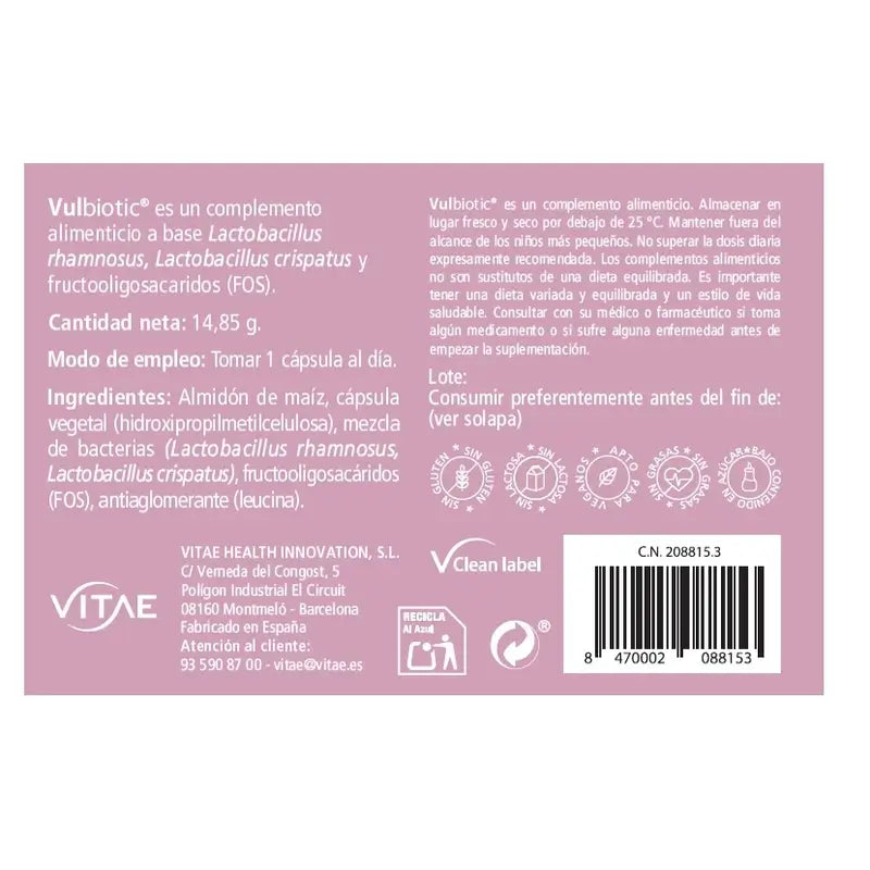VITAE Vulbiotic, 30 gélules