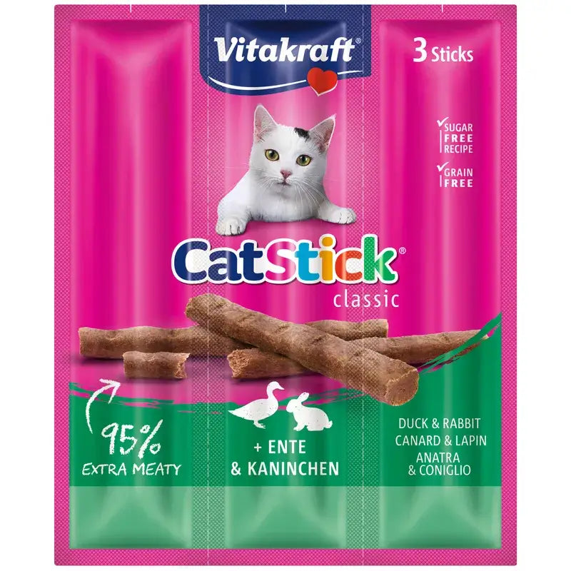 Vitakraft Cat Stick Mini Canard et Lapin, 20 x 3 unités