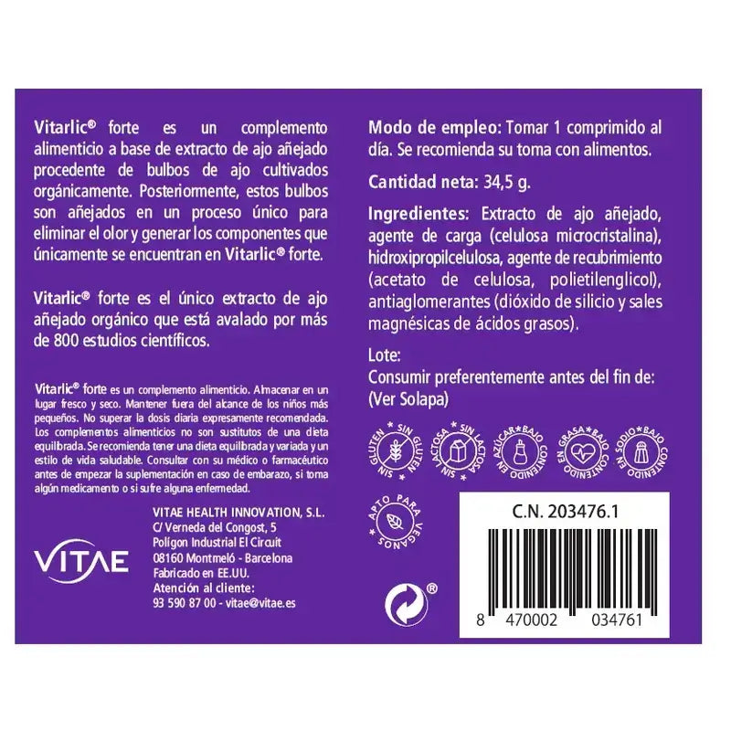 Vitarlic Forte 30 comprimés - Ail vieilli pour la santé cardiovasculaire
