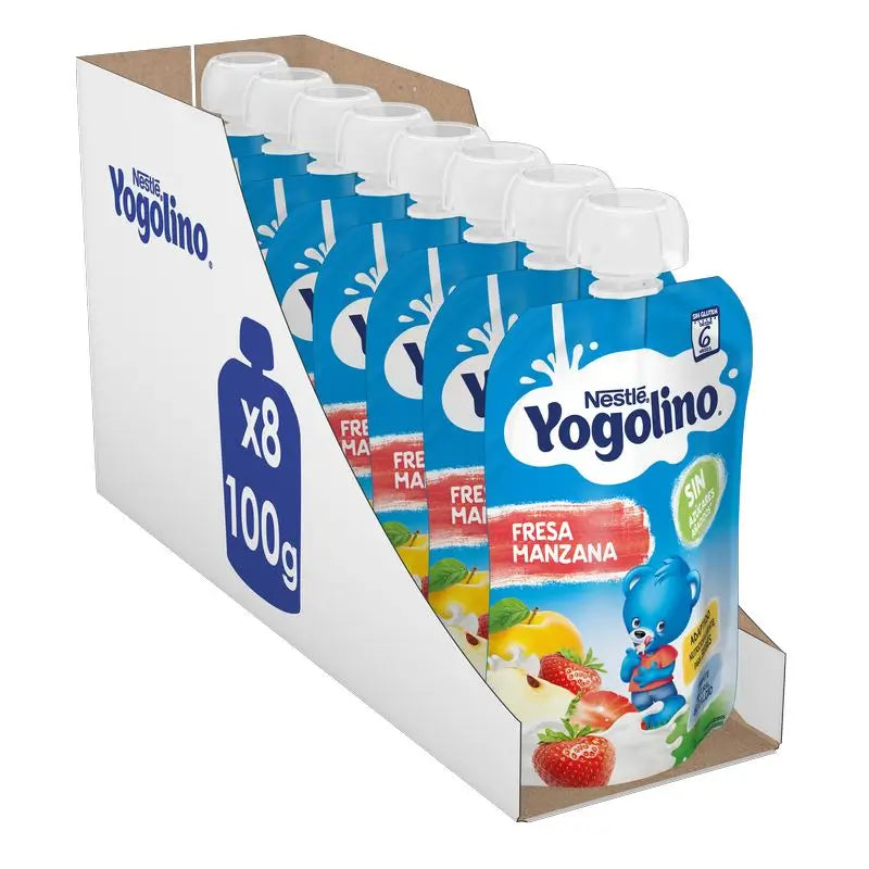 Yogolino Sachet Fraise Pomme Sans Sucre, 100g x 8 unités