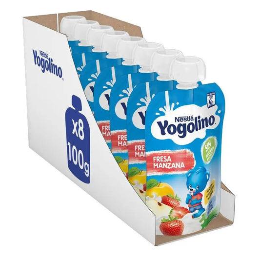 YOGOLINO Sachet sans sucre Fraise Pomme, 100g x 8 unités