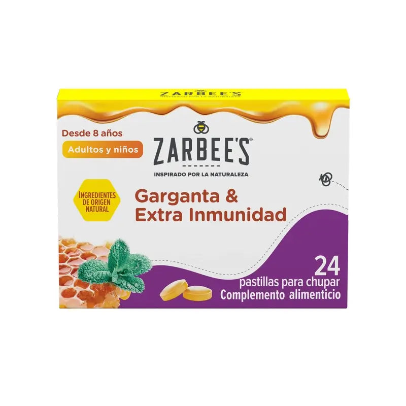 Zarbee's Throat & Immunity 24 pastilles avec miel, menthe, zinc et vitamine D