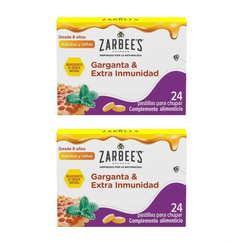 Zarbee's Throat & Immunity, 2X24 Sticks Avec Miel, Menthe, Zinc & Vit.D