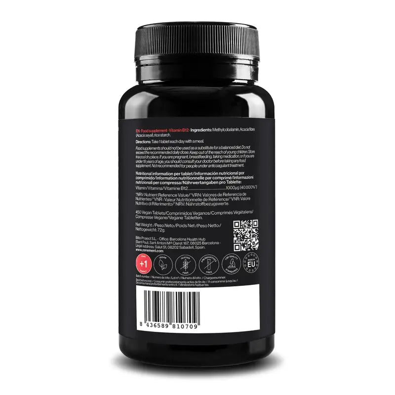 Zenement Vitamine B12 1000Mcg, 450 comprimés végétaliens