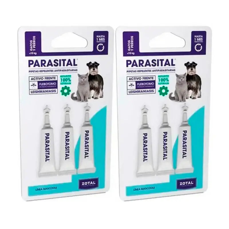 Zotal Parasital, Pack 2 x 3 Pipettes Antiparasitaires Chats et Petits Chiens jusqu'à 10Kg