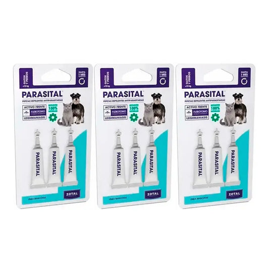 Zotal Parasital, Pack 3 x 3 Pipettes Antiparasitaires Chats et Petits Chiens jusqu'à 10Kg
