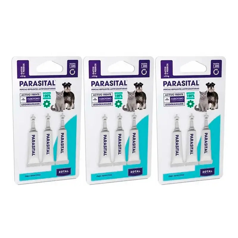 Zotal Parasital, Pack 3 x 3 Pipettes Antiparasitaires Chats et Petits Chiens jusqu'à 10Kg